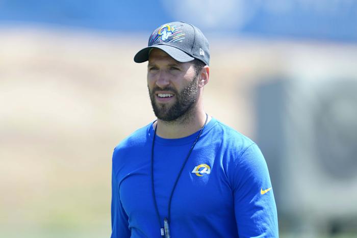 Jun 2, 2022; Thousand Oaks, CA, USA; Los Angeles Rams special teams assistant coach Jeremy Springer during organized team activities at California Lutheran University.